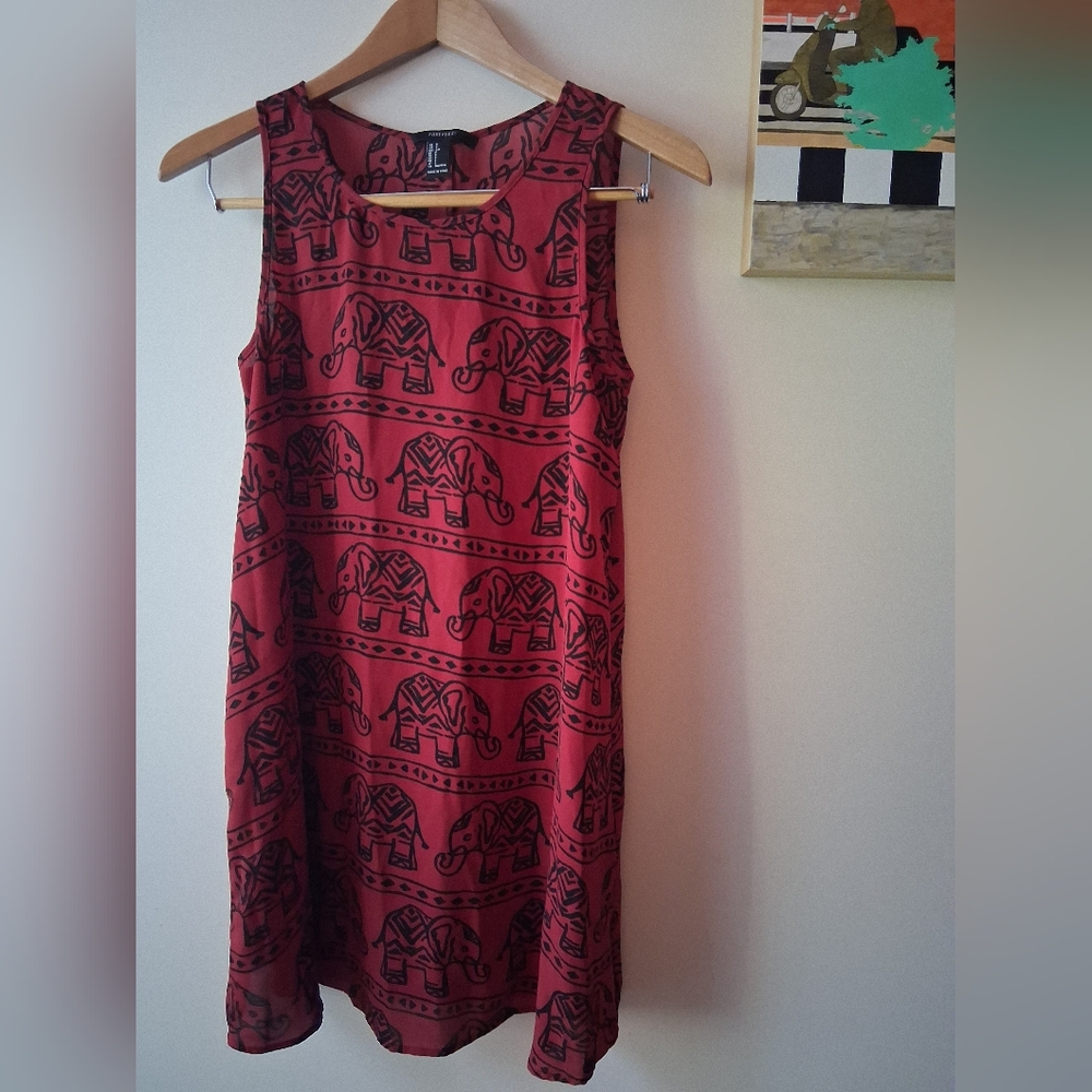 Forever 21 Red And Black Elephant Print Mini Dress, Small